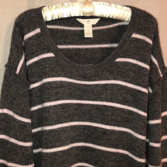 H&M XL Gray with White Stripes Wool Blend Sweater - Picture 4 of 12